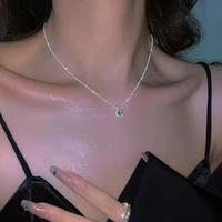 vintage 925 sterling silver necklace sparkling clavicle chain green diamond gypsophila pendant necklace womens wedding jewelry