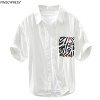 100 cotton printing short sleeve shirt for men casual embroidery tops men summer shirts