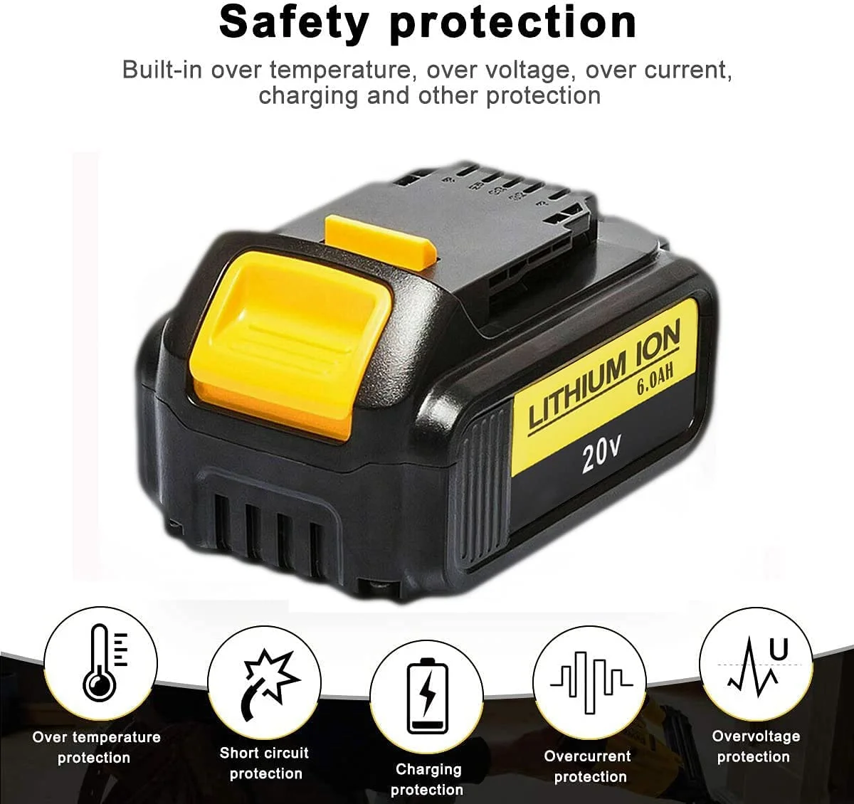

New 20V 6.0Ah MAX XR 18650 Battery Power Tool Replacement for DeWalt DCB184 DCB181 DCB182 DCB200 20V 6A 18V Battery With Charger