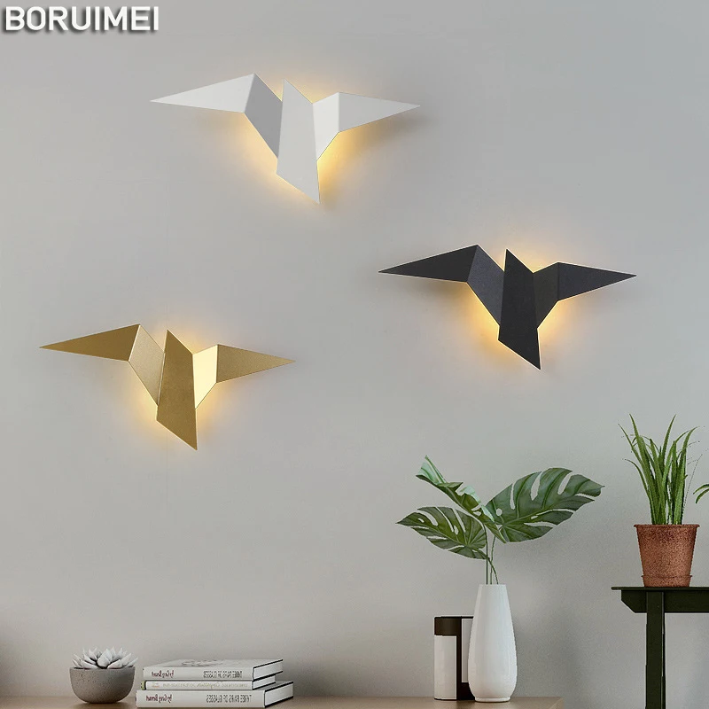 

Simple Led Wall Lights Black White Gold Paper Cranes Lamps For Bedside Bedroom Staircase Aisle Hallway Background Wall Fixtures