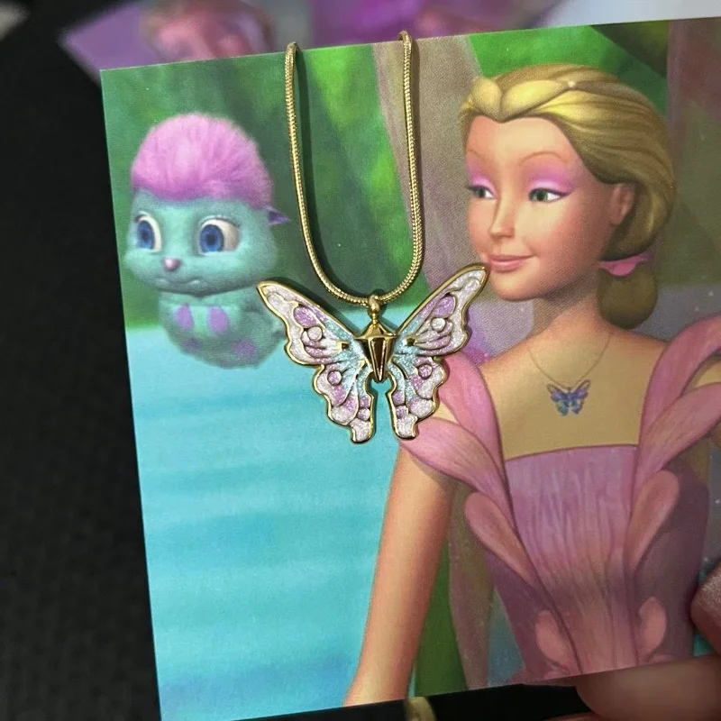 

Y2K Barbie Pink Butterfly Fairy Pendant Necklaces for Women Sweet and Romantic Best Friend Party Jewelry Accessories