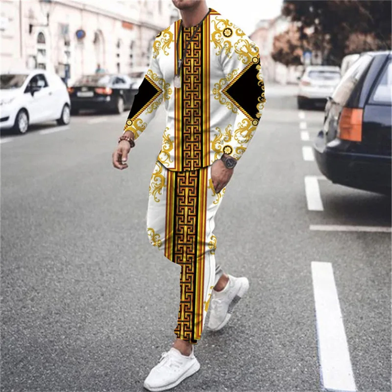 2023 Autumn Tracksuit Long Sleeve T Shirt+Sweatpants Suit Men Streetwear Vintage Sweatshirt Oversized Men Clothing 2 Piece Sets