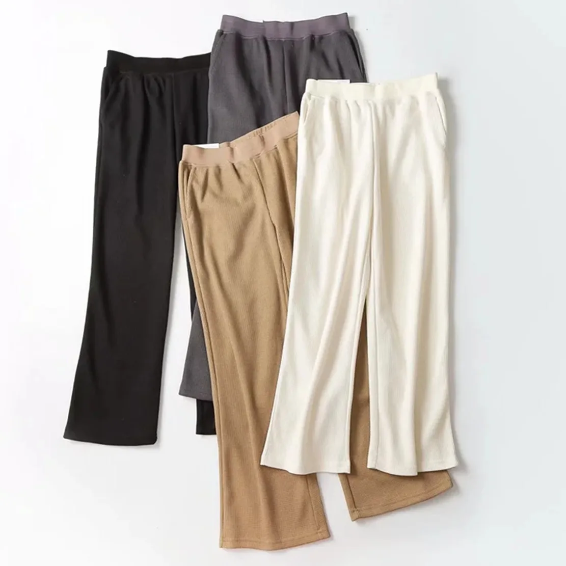 

Withered 2022 England Style Fashion Simple Collect Waist Loose Straight Waffle Plaid Solid Casual Pants Trousers Women
