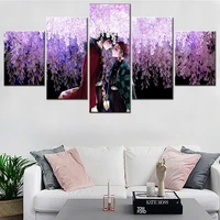 hd modern printed canvas wall art 5 panel anime demon slayer couple poster frame picture home decor living room modular painting
