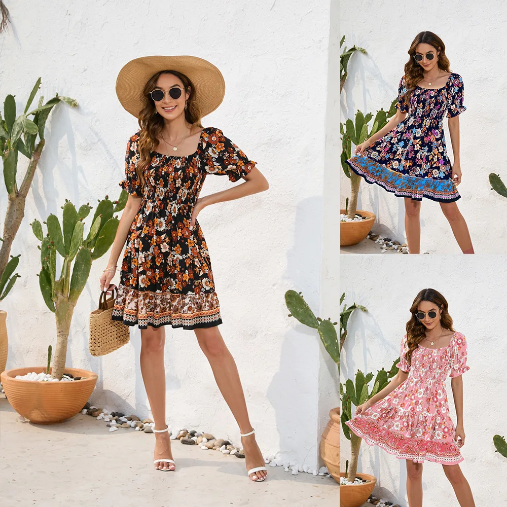 

Summer New Women's 2023 Sexy Floral Print Waist-skimming Dress Bohemian Wind Casual Elegant and Pretty Women's Dresses