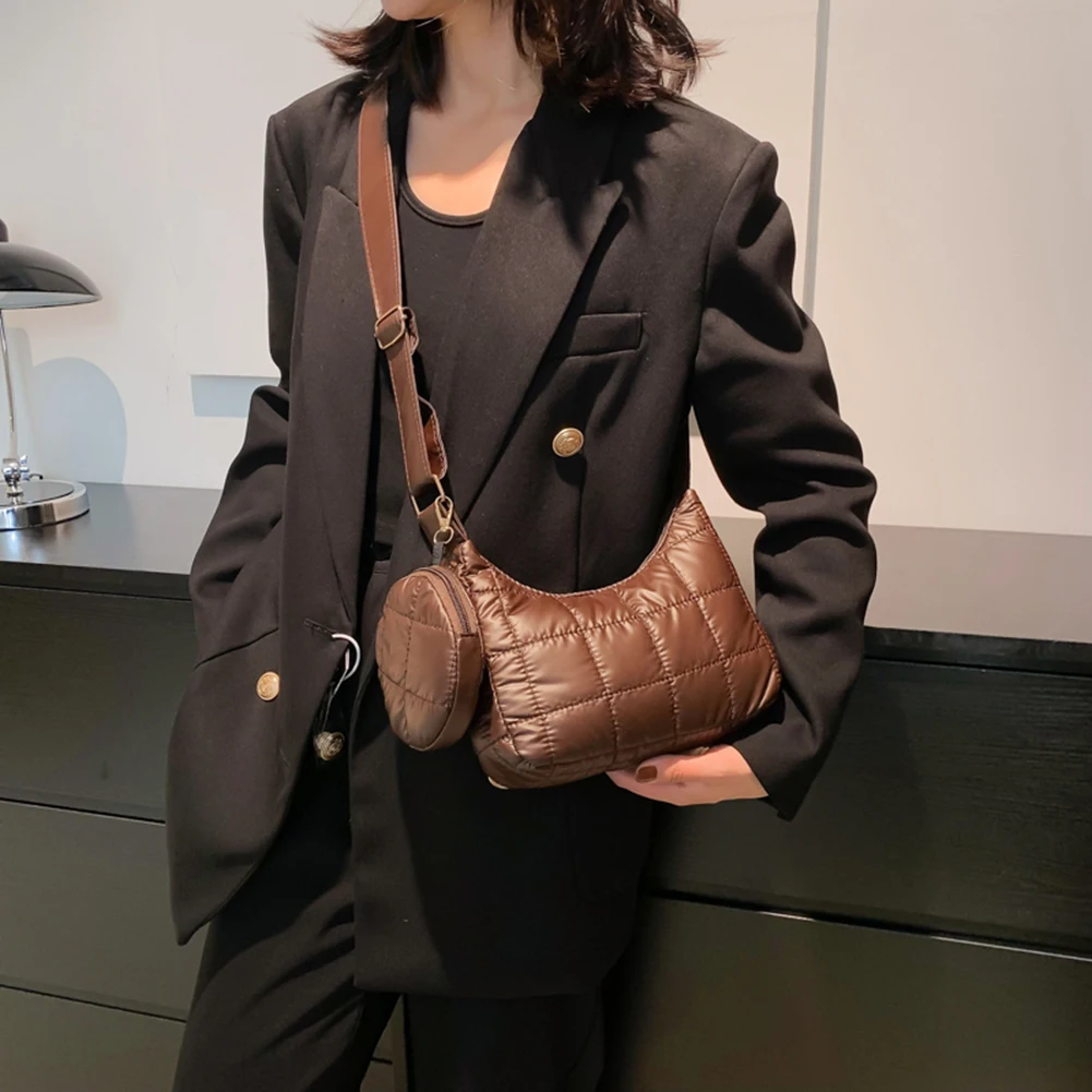 

Осенне-зимняя сумка через плечо, модная стеганая сумка с хлопковой подкладкой, Повседневная Мягкая Регулируемая однотонная сумка с бриллиа...