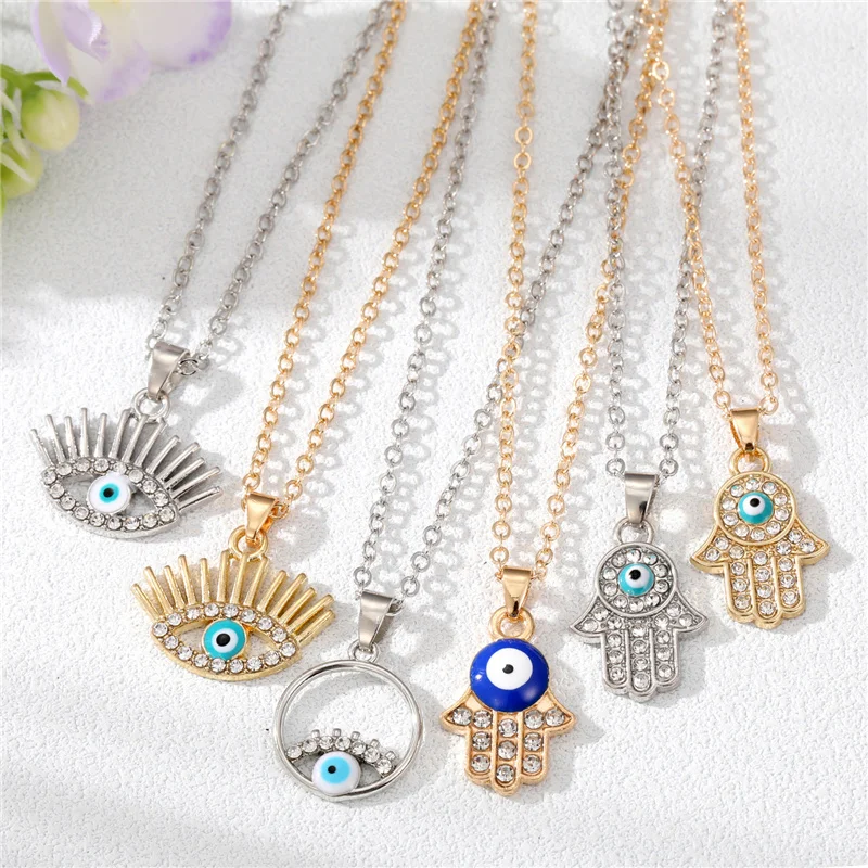 

Punk Fatima Hand Hamsa Evil Eye Necklace For Women Crystal Gold Silver Color Necklaces Jewelry Fashion