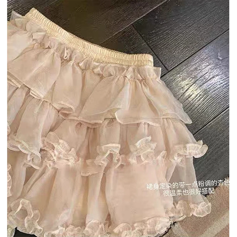 Фото MEXZT Kawaii мини-юбка женская японская милая кружевная лоскутная бальная юбка летняя фея мода с оборками повседневная трапециевидная юбка Faldas №4