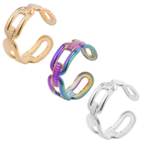 5pcslot fashion rainbow gold silver color square chain rings stainless steel hollow finger rings for jewelry women men gifts