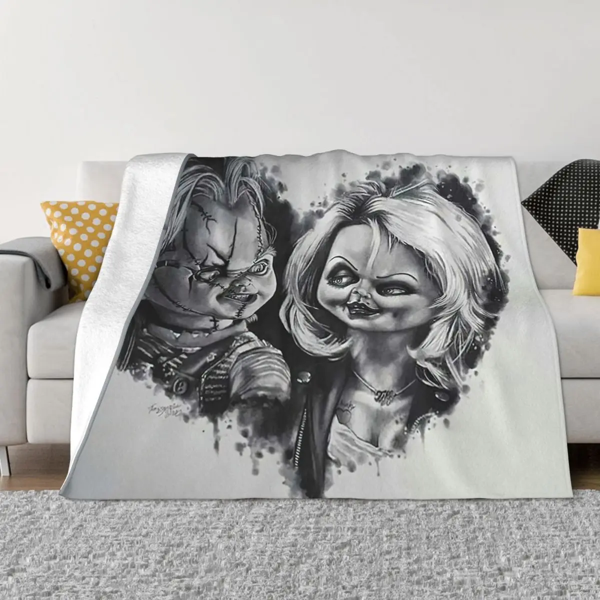 

Chucky Heart Blanket Cover Fleece Childs Play Horror Movie Soft Throw Blankets for Airplane Travel Bedspread