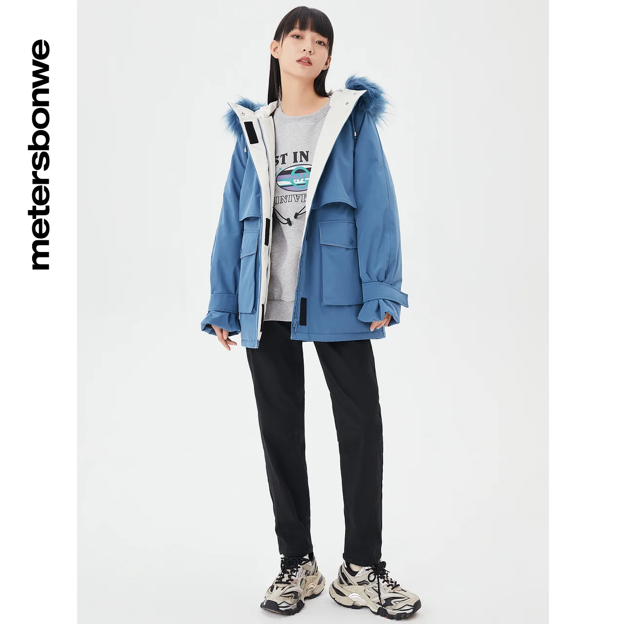 Metersbonwe Hooded Down Jacket Women Thick Winter Coat Female Long Preppy Cocoon Down Jacket Outerwear Warm Jackets Raccoon