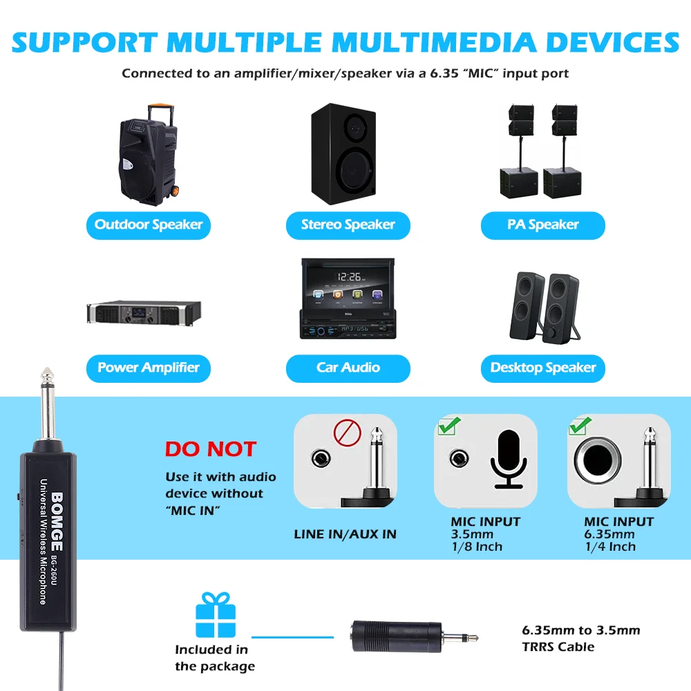 Беспроводная микрофонная система BOMGE UHF с 30 регулируемыми каналами зарядным