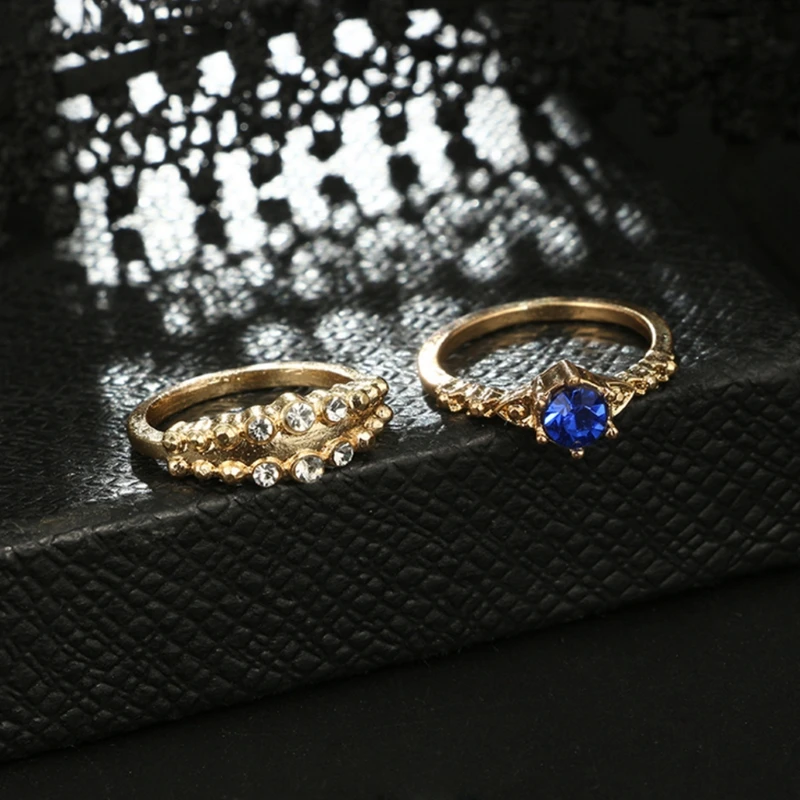 

8x Stackable Dainty Rings Boho Rhinestones Finger Ring Vacation Summer Rings Tribal Accessory for Women Teen 264E