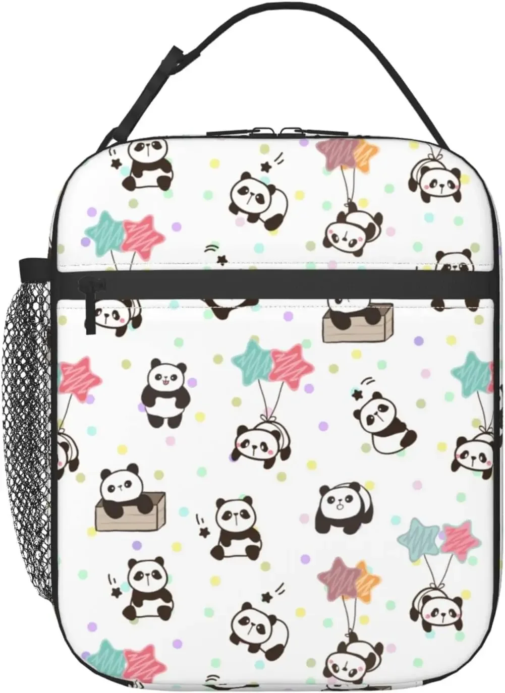 

Pandas Colorful Dot Insulated Lunch Bag Reusable Portable Meal Tote Bag for Office Work Travel Picnic for Kids Girls Women