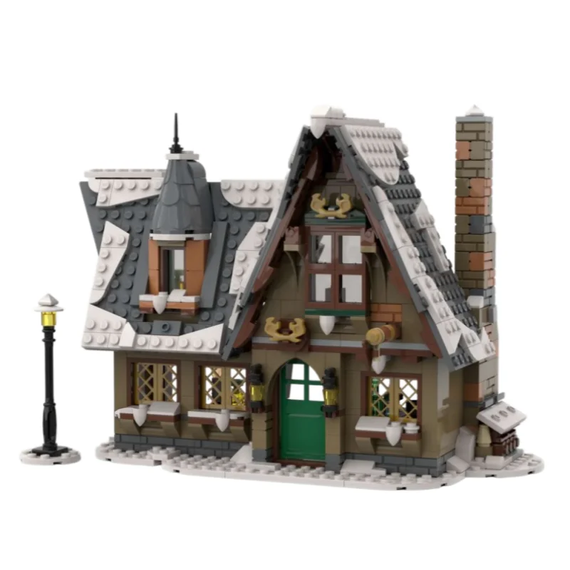 Фото Новый конструктор MOC: модульный городской пейзаж, зимняя деревня, гостиница, сборная модель, набор строительных блоков, подарок на день рождения для детей №1