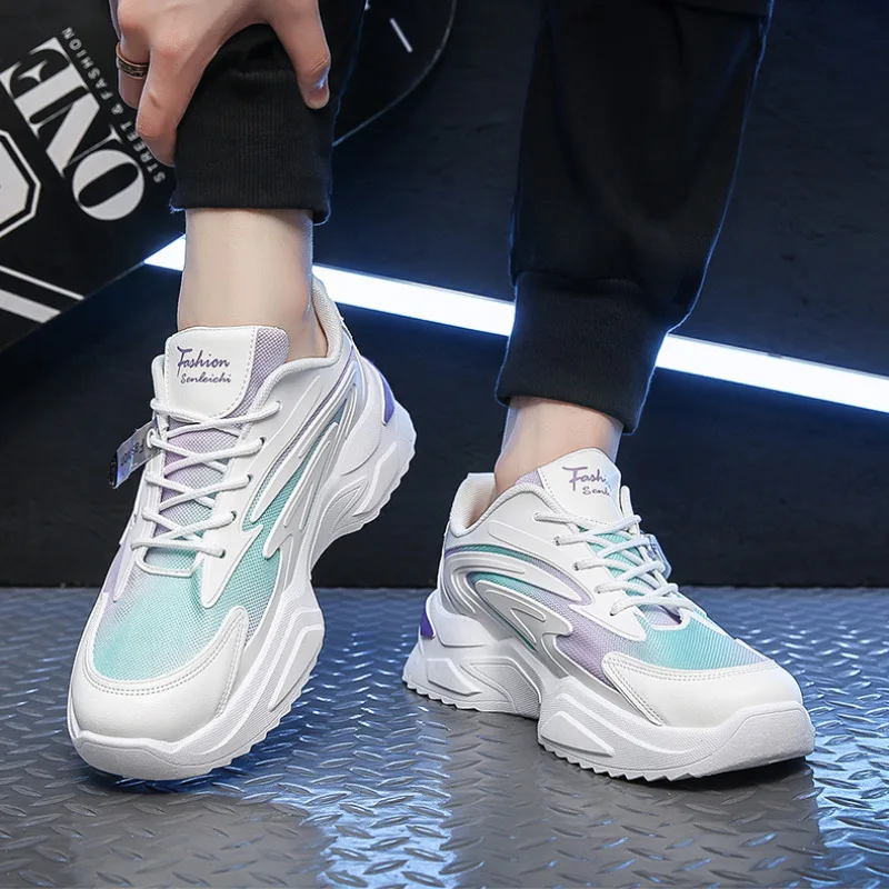 

Кроссовки мужские сетчатые, Дышащие Модные уличные кеды, на платформе, для ходьбы и бега