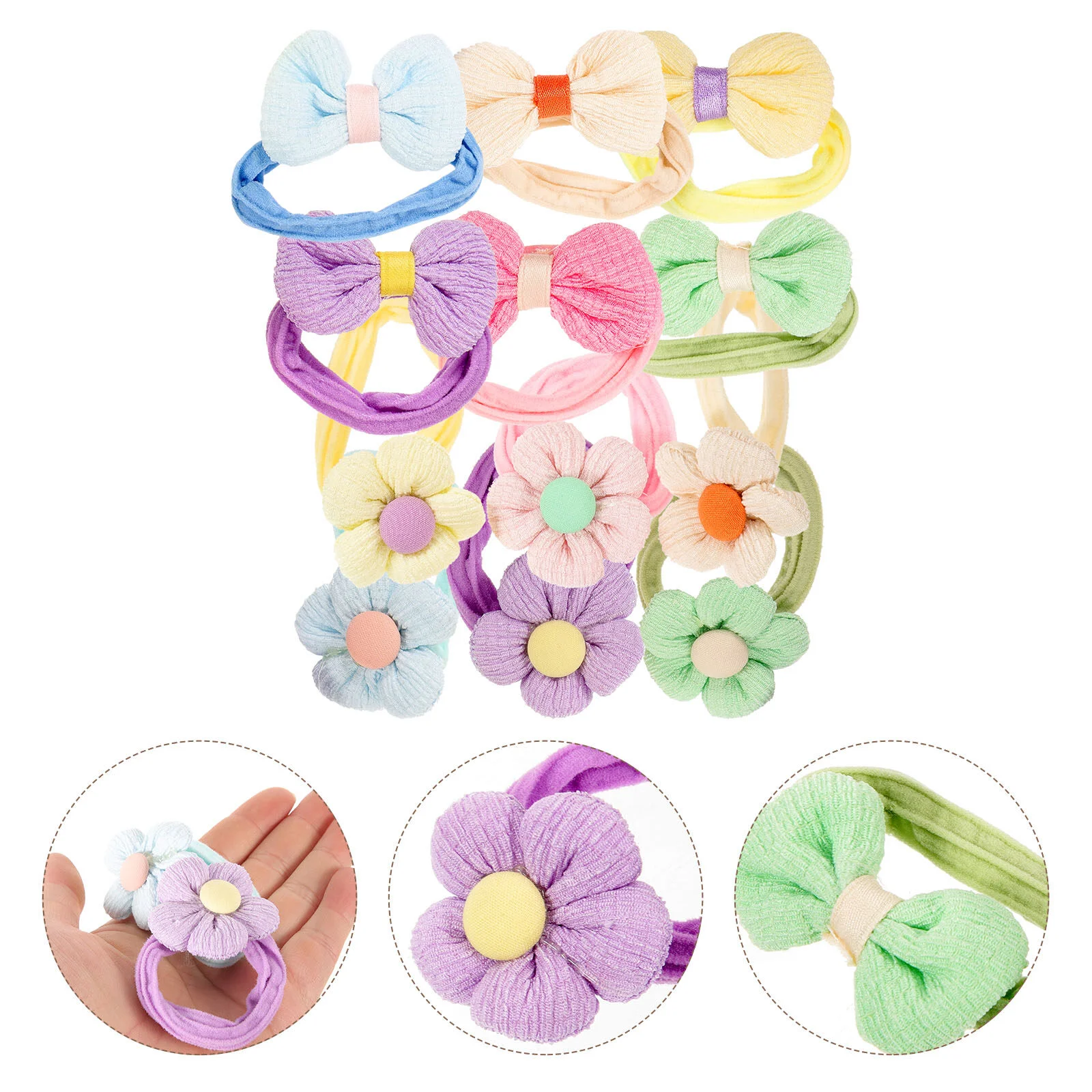 

12pcs Elastic Hair Ropes Bow Hair Ties Girls Ponytail Holders Floral Hair Accessories
