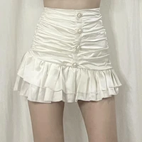 2021 new elegant and fashionable pearl buckle lotus leaf skirt female summer 2021 new high waist folds thin satin sexy hip skirt