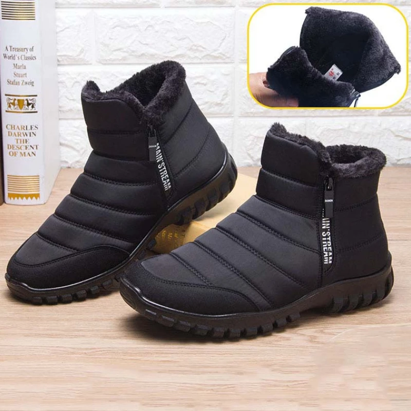 

Winter Snow Boots Men Korean Style Plus Size Solid Color Waterproof Casual Warm Thickened Fleece Ankle Boots Bottine Homme