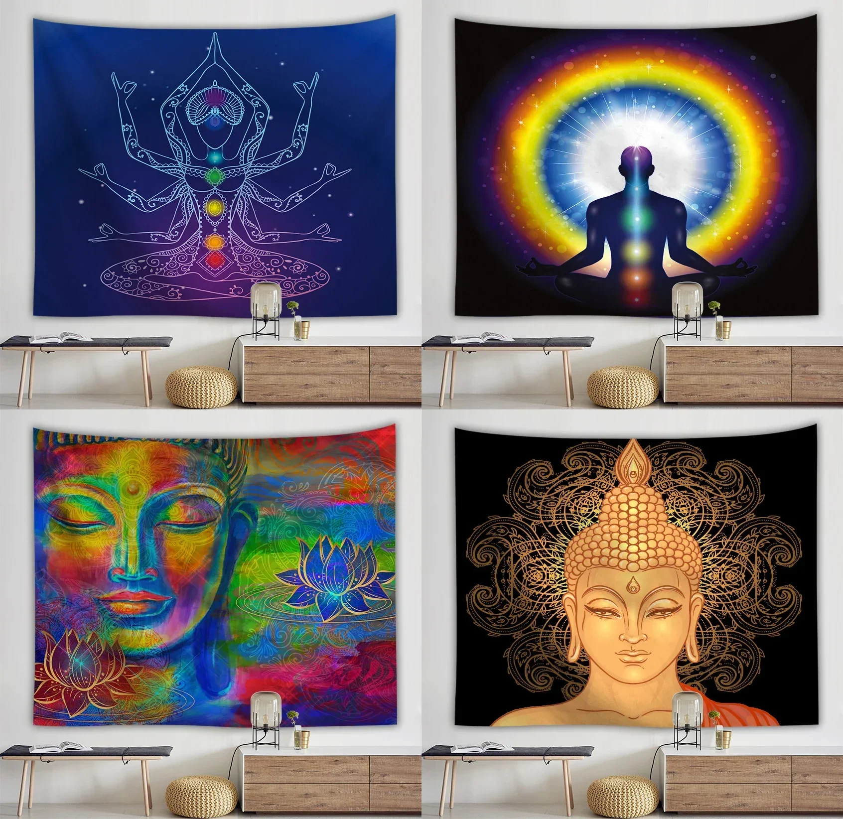 Индийская статуя Будды медитация 7-чакра гобелен настенный с мандалой настенная