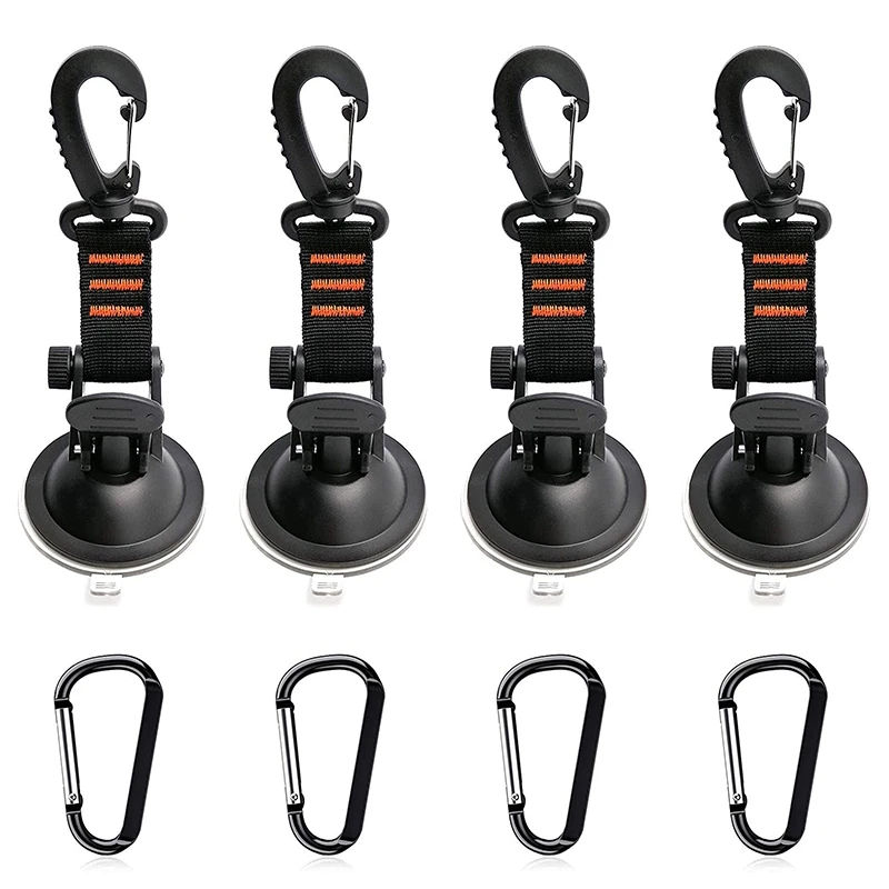 

4Pcs Heavy Duty Suction Cup Anchor With Securing Hook And 4 Carabiner Tie Down, Camping Tarp Accessory For Tarps