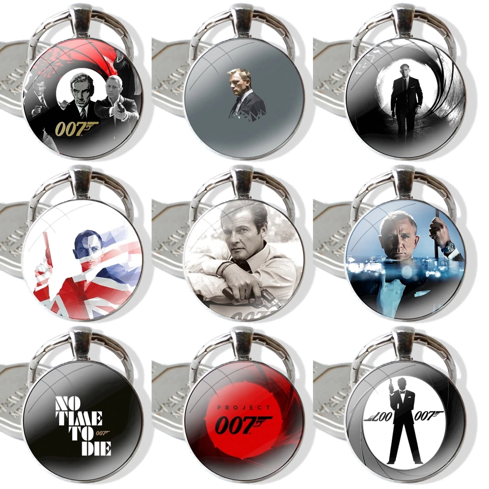 

British legend James Bond 007 Pendant Car Key Chains Handmade Glass Cabochon Keychain