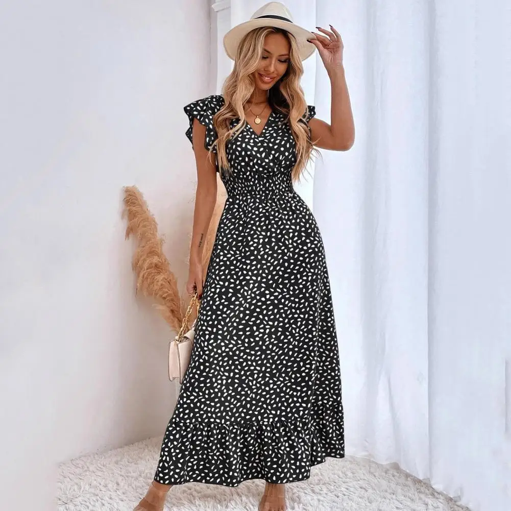 

Flaunt Style with Vibrant Contrast Print Maxi Dresses A-line Ruffled Hem Elastic Waist for Summer Parties Dating