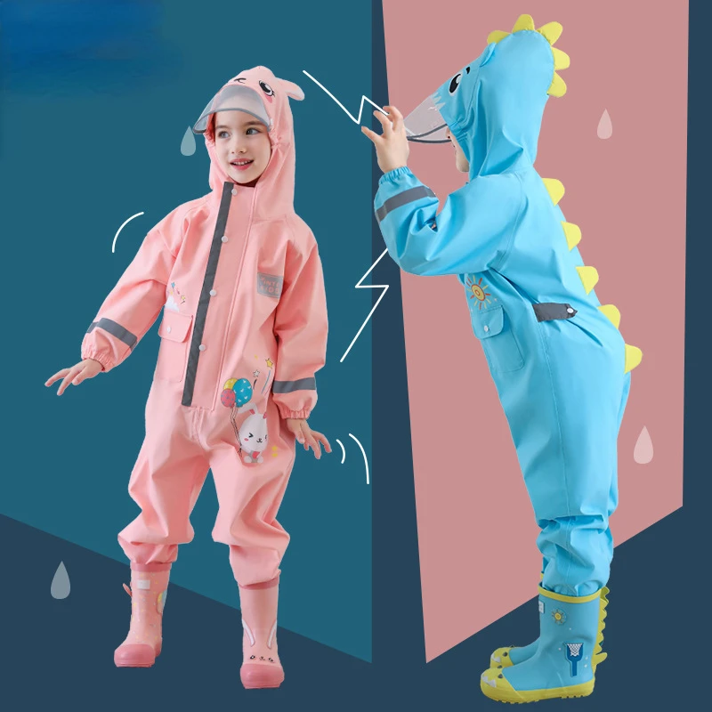

1-10 водонепроницаемый Цельный Дождевик для маленьких мальчиков и девочек, детский дождевик и штаны с капюшоном, комбинезон с мультипликационным изображением динозавров для детей в возрасте