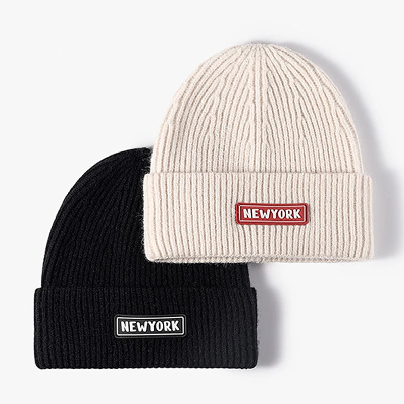 

Knitted Winter Hats for Men Fall Women Beanie Hat Solid Color Fashion Label NEW YORK Skullies Beanies Bonnets for Women