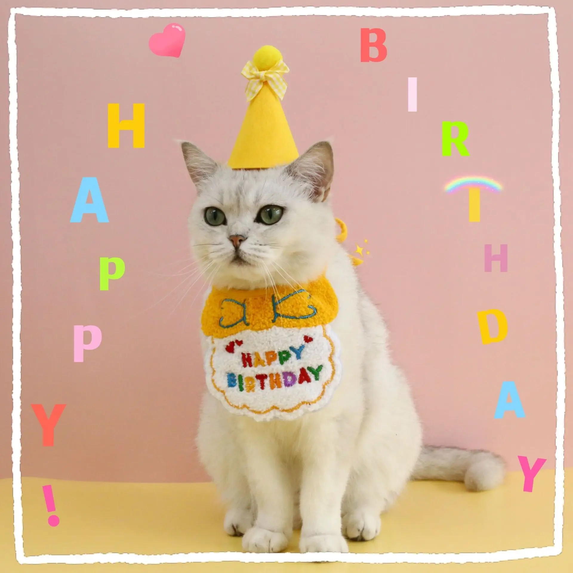 Ins Dog Dog Party Birthday Hat Bib Dog Cat Pet Saliva Pocket Saliva Towel Small Dog Pets Cute Birthday Bib Hats for Cats