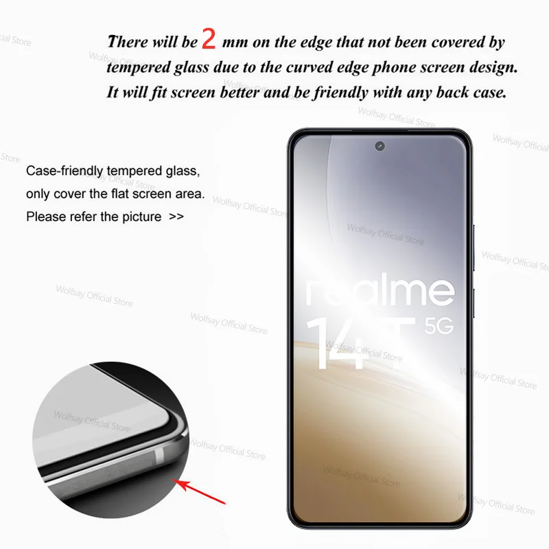 Фото Защитная пленка для экрана Realme 14T 5G, 2/4 шт., закаленное стекло Realme 14T 5G, защитная пленка для телефона с полным клеем для Realme 14T 5G №2