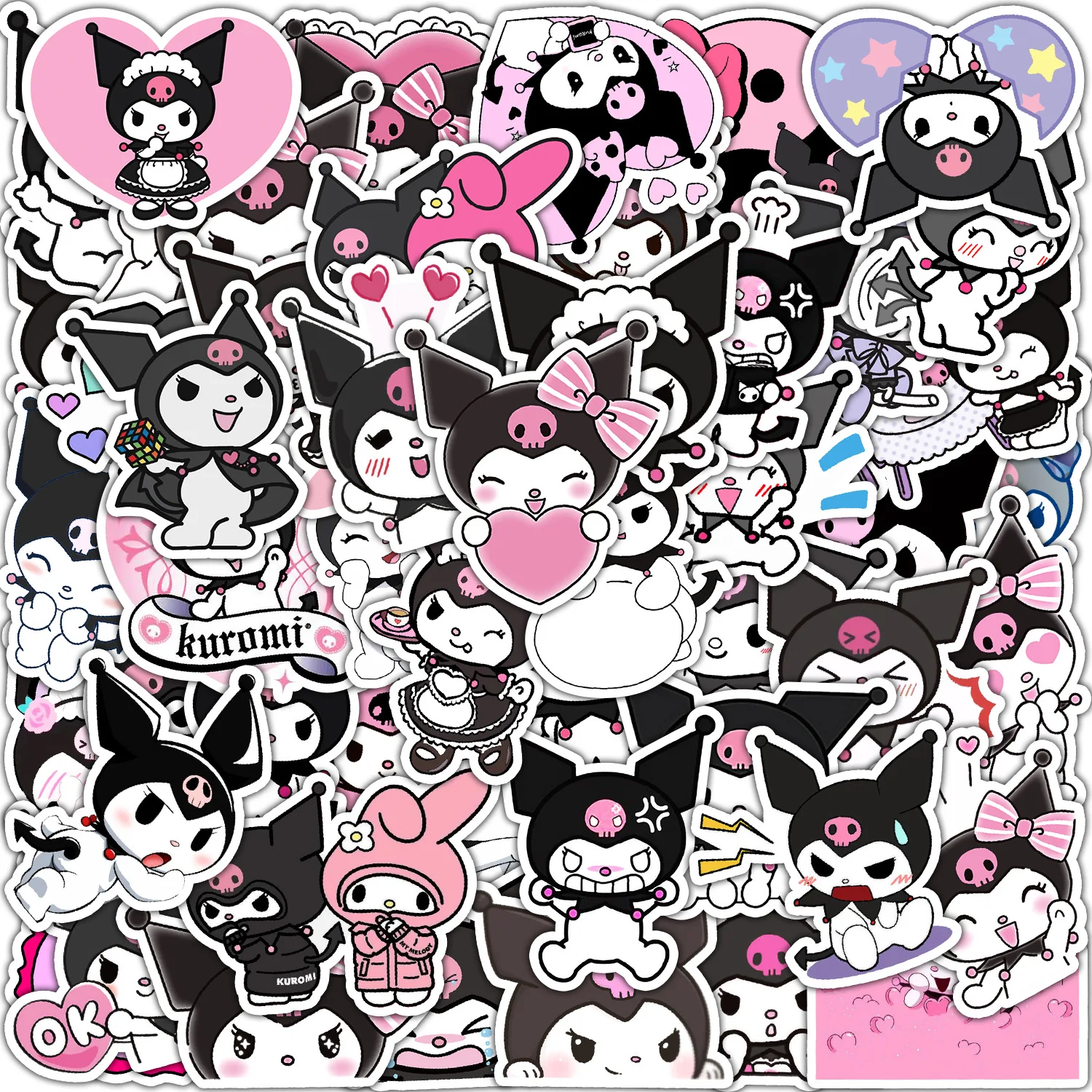 

50/Pcs Pack Kuromi Cartoon Graffiti Stickers Car Bookshelf Mobile Postcard Decoration Stickers Waterproof Refrigerator Magnets