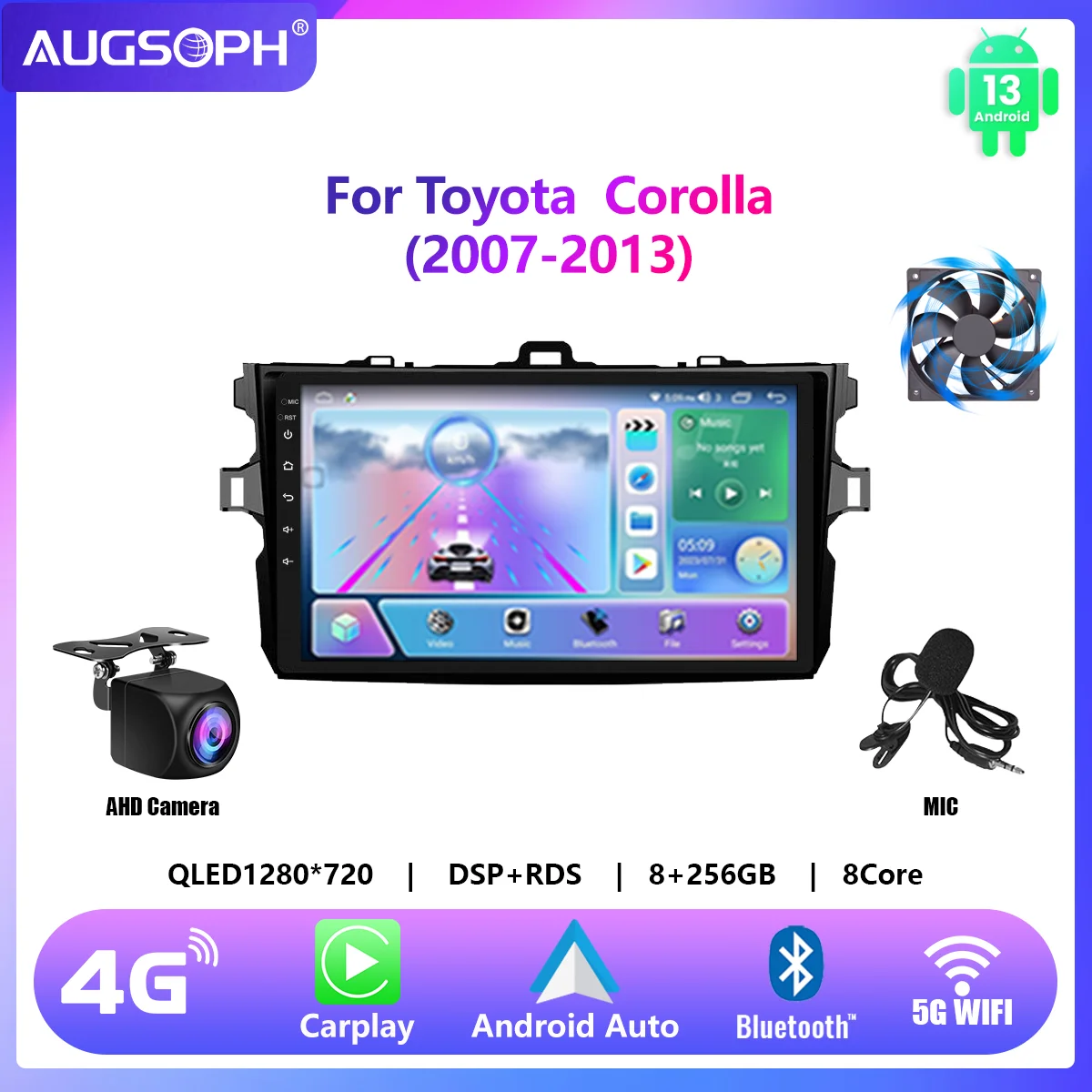 Автомобильный радиоприемник Android 13 для Toyota Corolla E140/150 2007-13 9-дюймовый