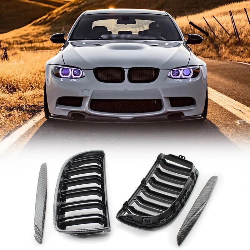 

Car Carbon Fiber Look Front Kidney Grille Dual Slats Grill for BMW 3 Series E90 E91 2005-2008