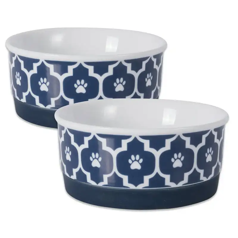 

& Stripes Ceramic Pet Bowl for Food & Water with Non-Skid Silicone Rim for Dogs and Cats (Medium - 6