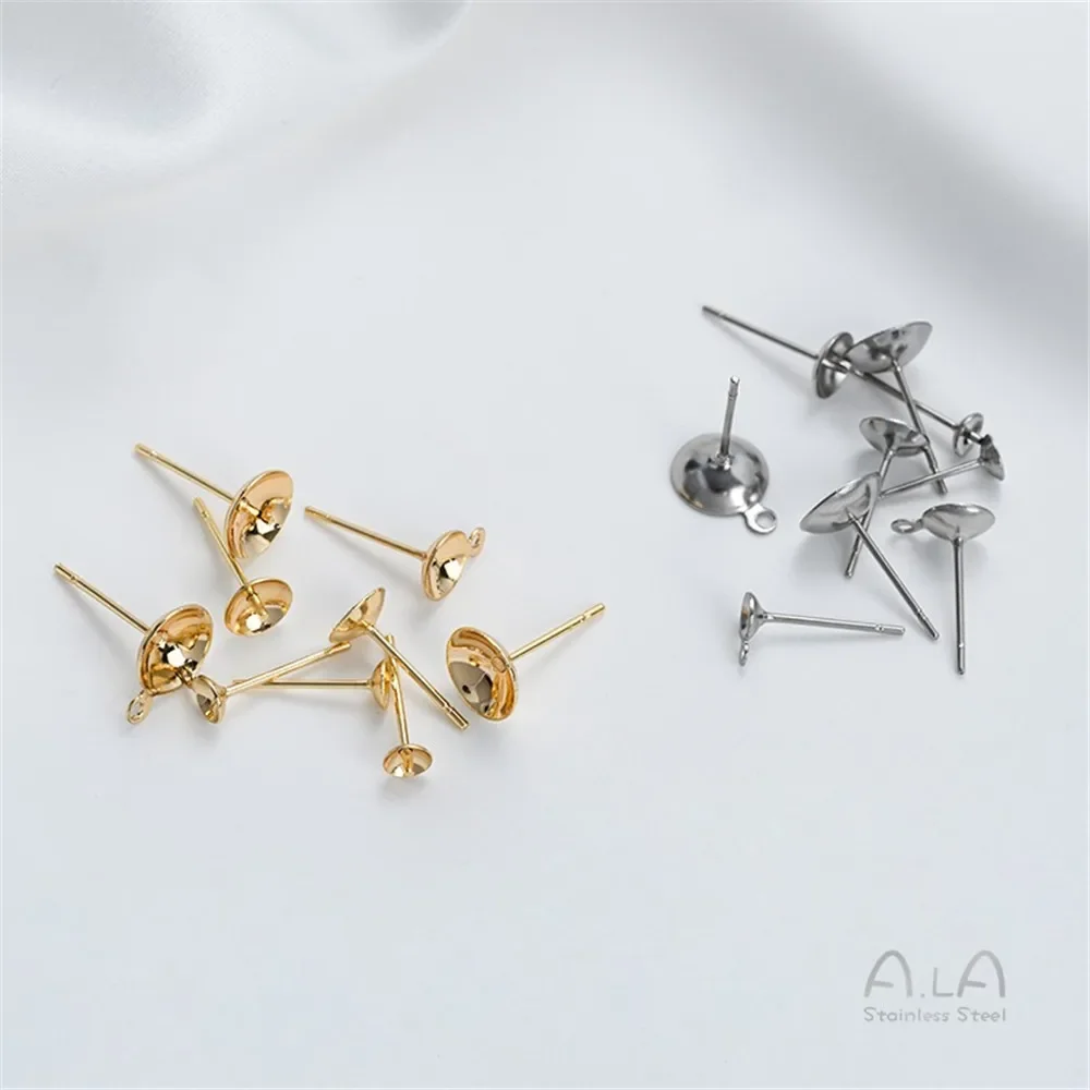 Невыцветающие серьги-держатели для бусин из титановой стали с полуотверстием