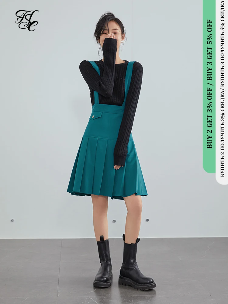 

Юбка женская плиссированная на бретелях fansilzin, винтажная юбка-трапеция с высокой талией, мини подвязки, черная, на весну-лето