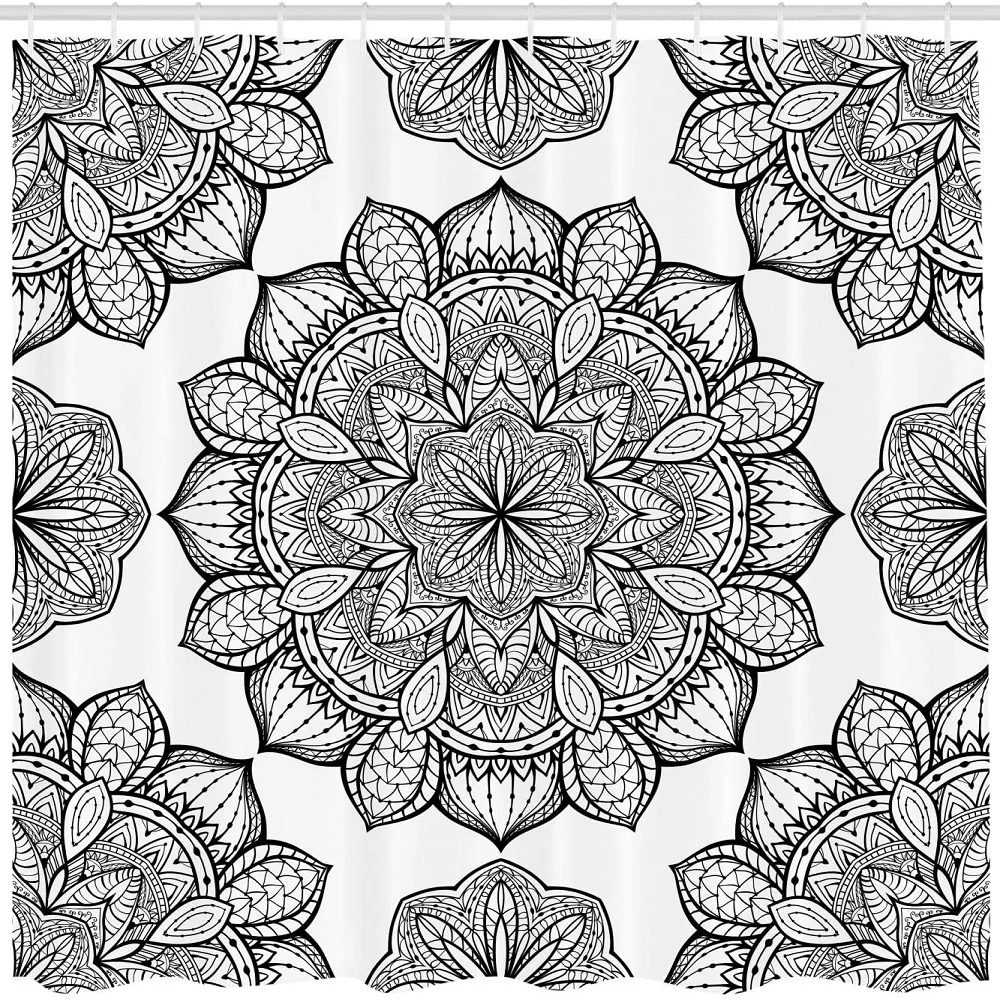 Mandala Shower Curtain Abstract and Floral Round Culture of Cosmos Cloth Fabric Bathroom Decor | Curtains
