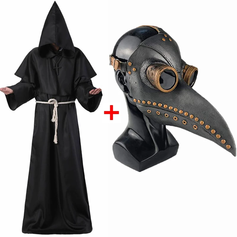 

Plague Doctor Costumes For Men Women Adult Black Death Witch Priest Cosplay Carnival Halloween Costume Steampunk Mask Decoration