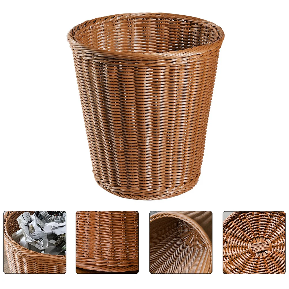 

Can Trash Basket Waste Garbage Woven Rattan Bin Bedroom Container Rubbish Bathroomkitchen Wicker Recycling Baskets Storage Small