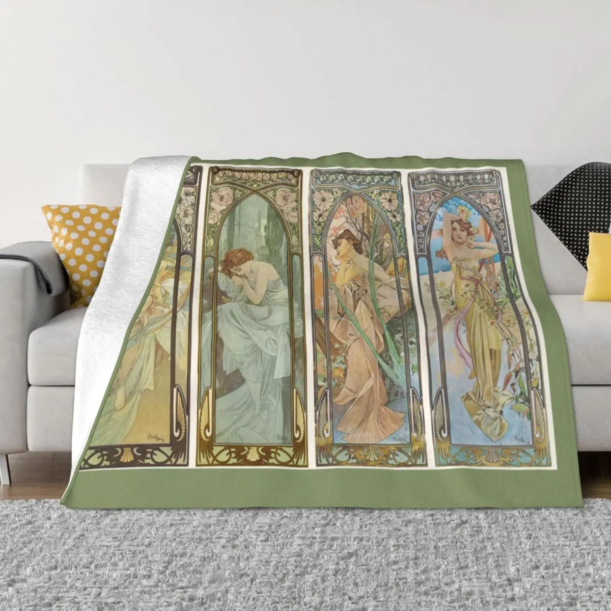 

Alphonse Mucha Art Blankets Flannel Print Multifunction Warm Throw Blanket for Bed Office Plush Thin Quilt