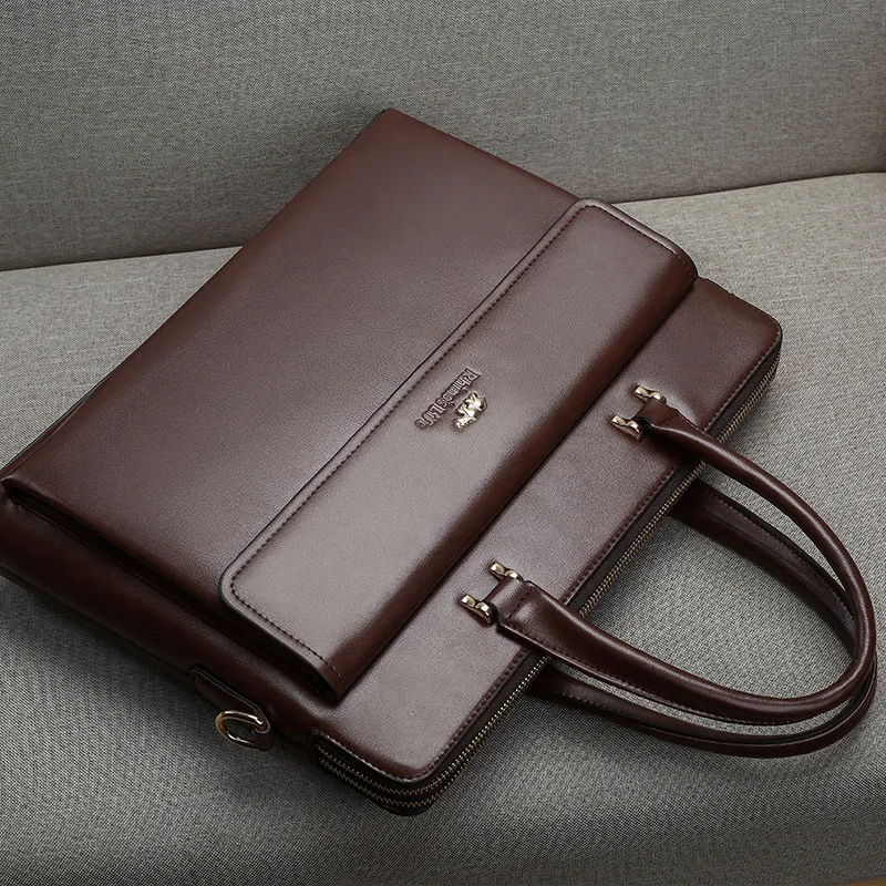 Business Genuine Leather Men's Briefcase High Capacity Handbag Luxury Leather Shoulder Messenger Bag Male Casual Laptop Bag