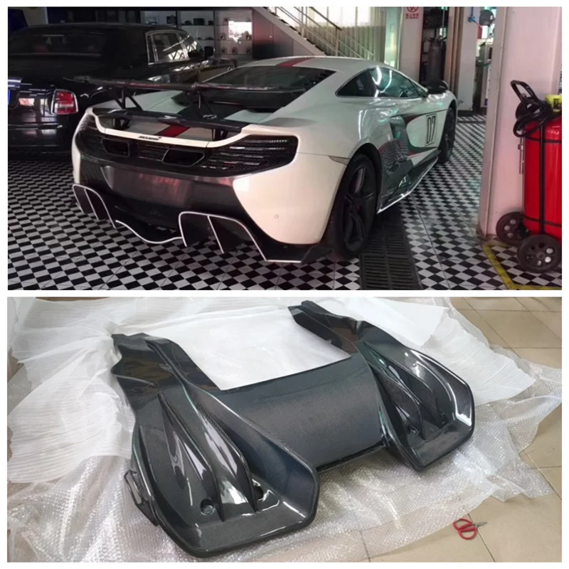 

Fits For McLaren 650S 12C-MP4 2013 2014 2015 2016 Real Carbon Fiber Car Rear Trunk Lip Bumper Diffuser Splitters Protector Cover