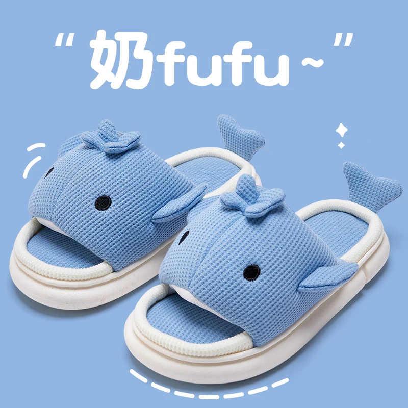 2023 New Shark Slippers Summer Four Seasons Soft Sole Linen Slippers Indoor Home Cotton and Linen Bedroom Couple Floor Slippers