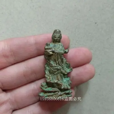 

Изысканный античный латунный Guanyin Bodhisattva мини Будда маленький орнамент