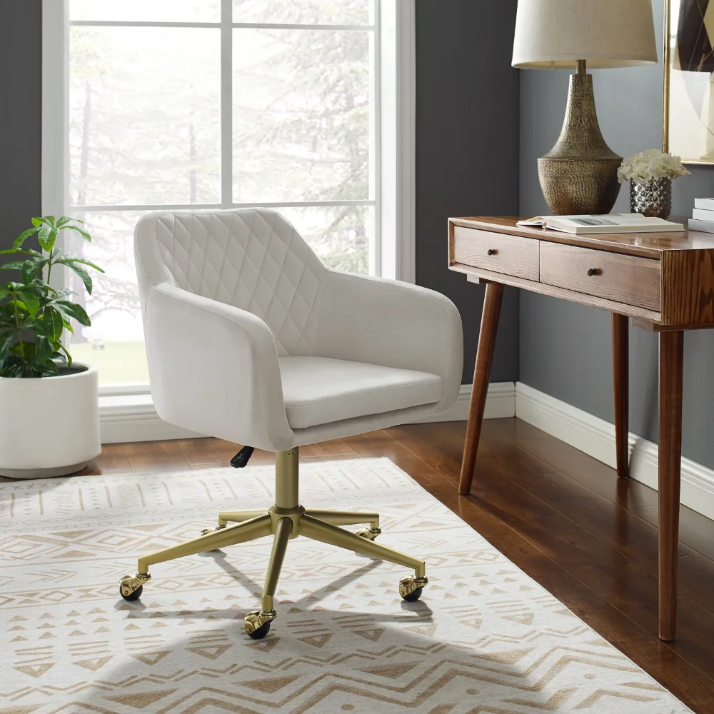 

Linon Abram Task Chair with Adjustable Height & Swivel, 275 lb. Capacity, Off White Velvet Fabric