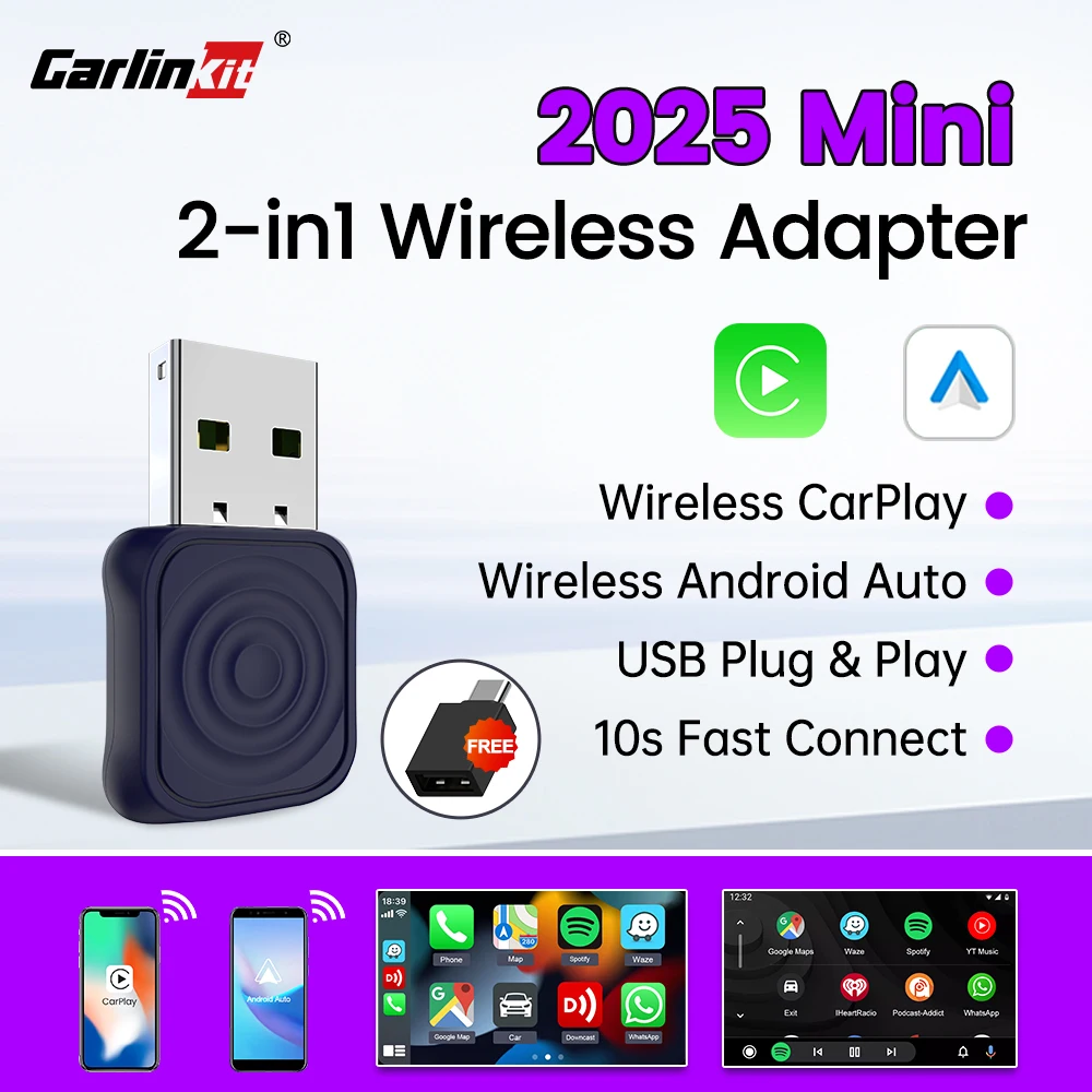 Фото Беспроводной адаптер Carlinkit CarPlay, беспроводной Android-адаптер 2 в 1, автоматическое подключение для Mazda Subaru Citroen Audi Mercedes Kia №1
