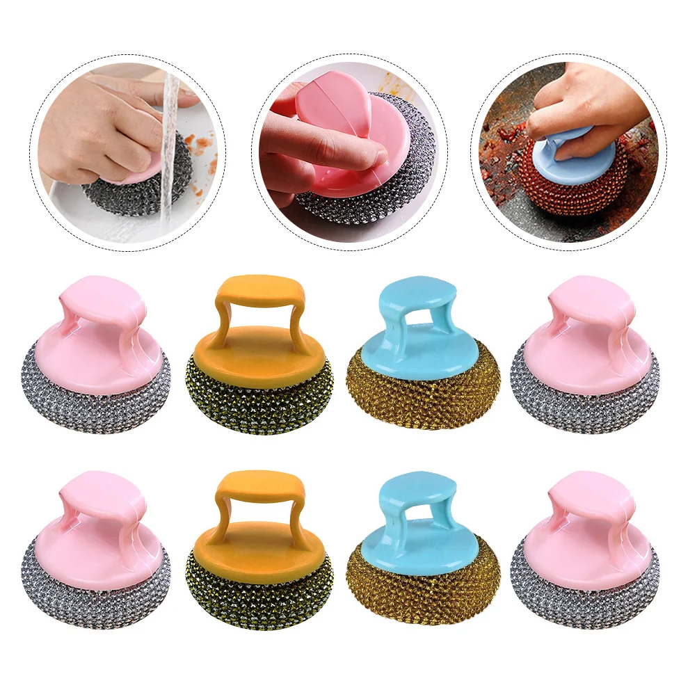 

Steel Stainless Scrubber Kitchen Dish Sponge Brush Cleaning Pads Metal Scouring Handle Sponges Wool Pad Wok Scrubbing Scrub Wire