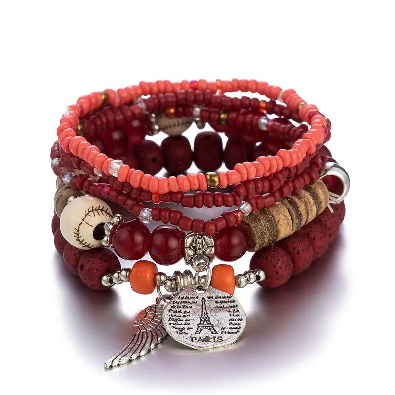 

New 5 Pieces/Sets Bohemian Disc Tower Wing Rice Bead Bracelet Simple Personality Beaded Jewelry European Beauty Fashion Jewelry