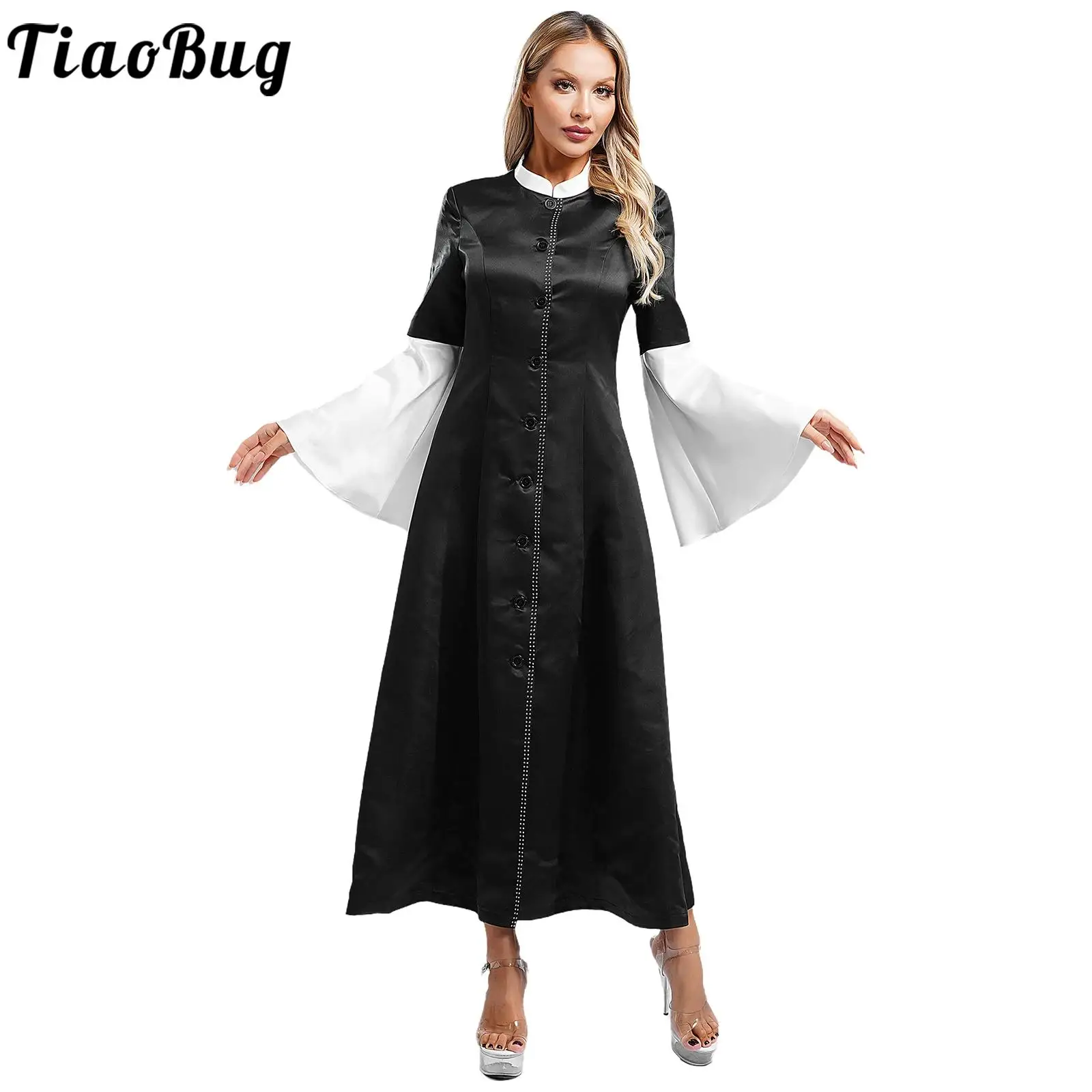 Женское длинное платье с расклешенными рукавами для представлений украшенное